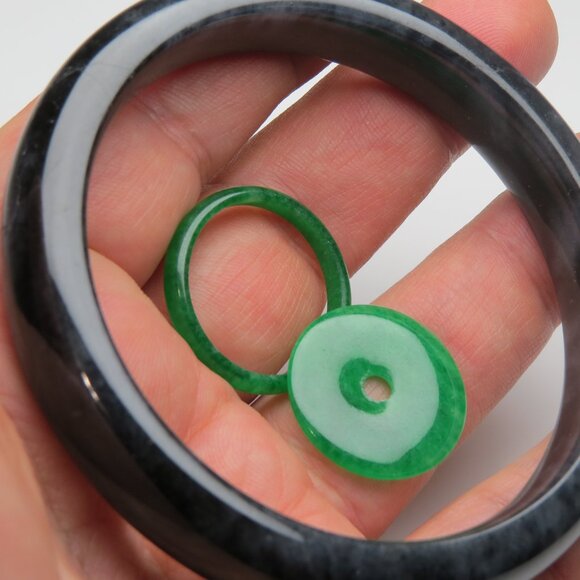 "Extra Large Black Jade Bangle + Jade Ring & Donut 65mm" - Picture 3 of 3